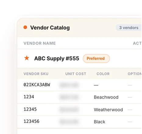 Inventory and materials catalog for roofing supplies